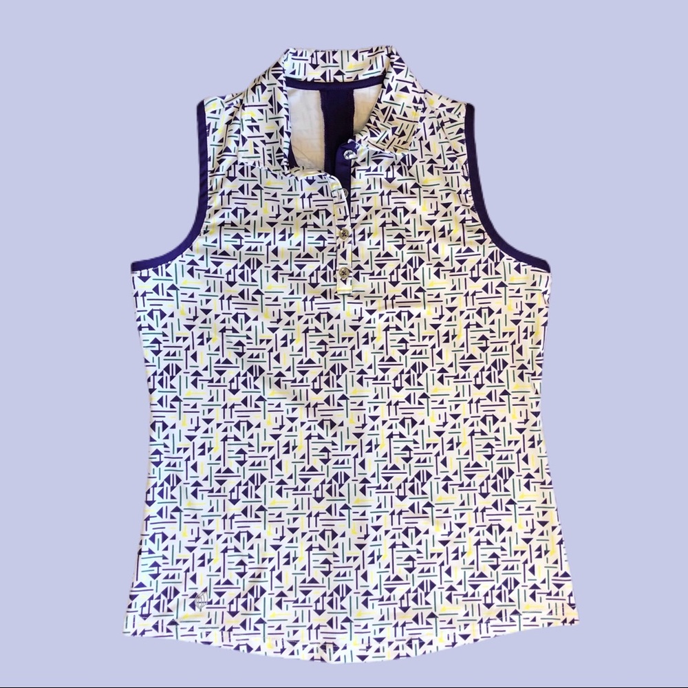 Sleeveless GGBlue Golf Shirt - Purple Geometric Print